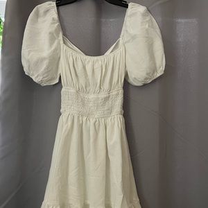 white rouched ruffle dress